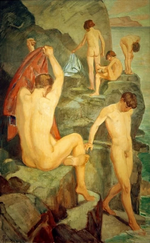 Bagnantri sulla roccia nera, 1930 - Darmstadt, Städtische Kunstsammlung